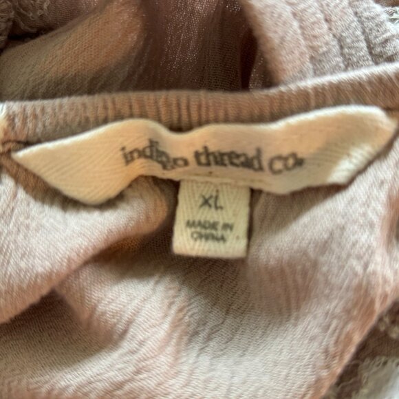 Indigo Thread Co Women's Beige Cropped Top Sz XL Embroidered Boho Flutter Sleeve - Picture 5 of 6